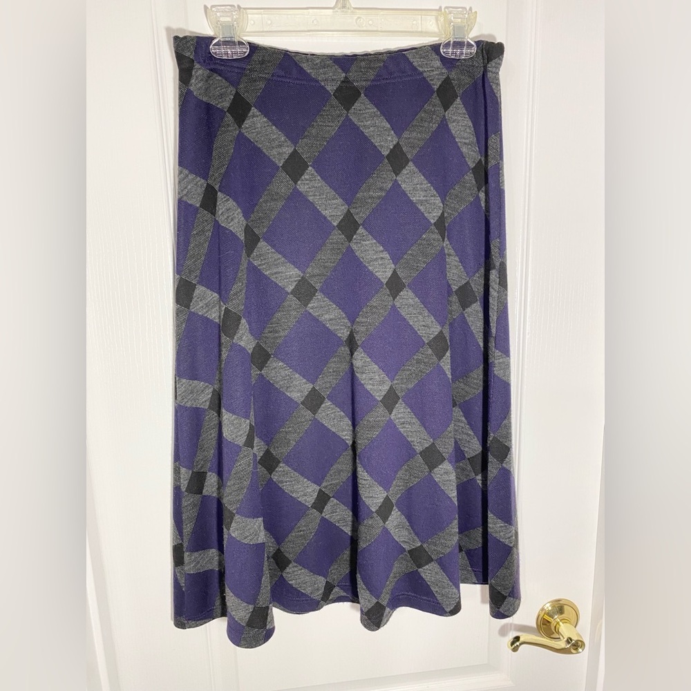Nina Leonard Diamond Print Knit A-Line Midi Skirt Gray Purple Size Medium
